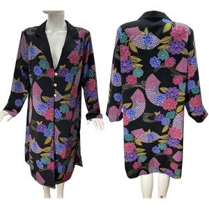 VINTAGE MAGGIE SWEET long Blazer Top floral  womens size Petite Large